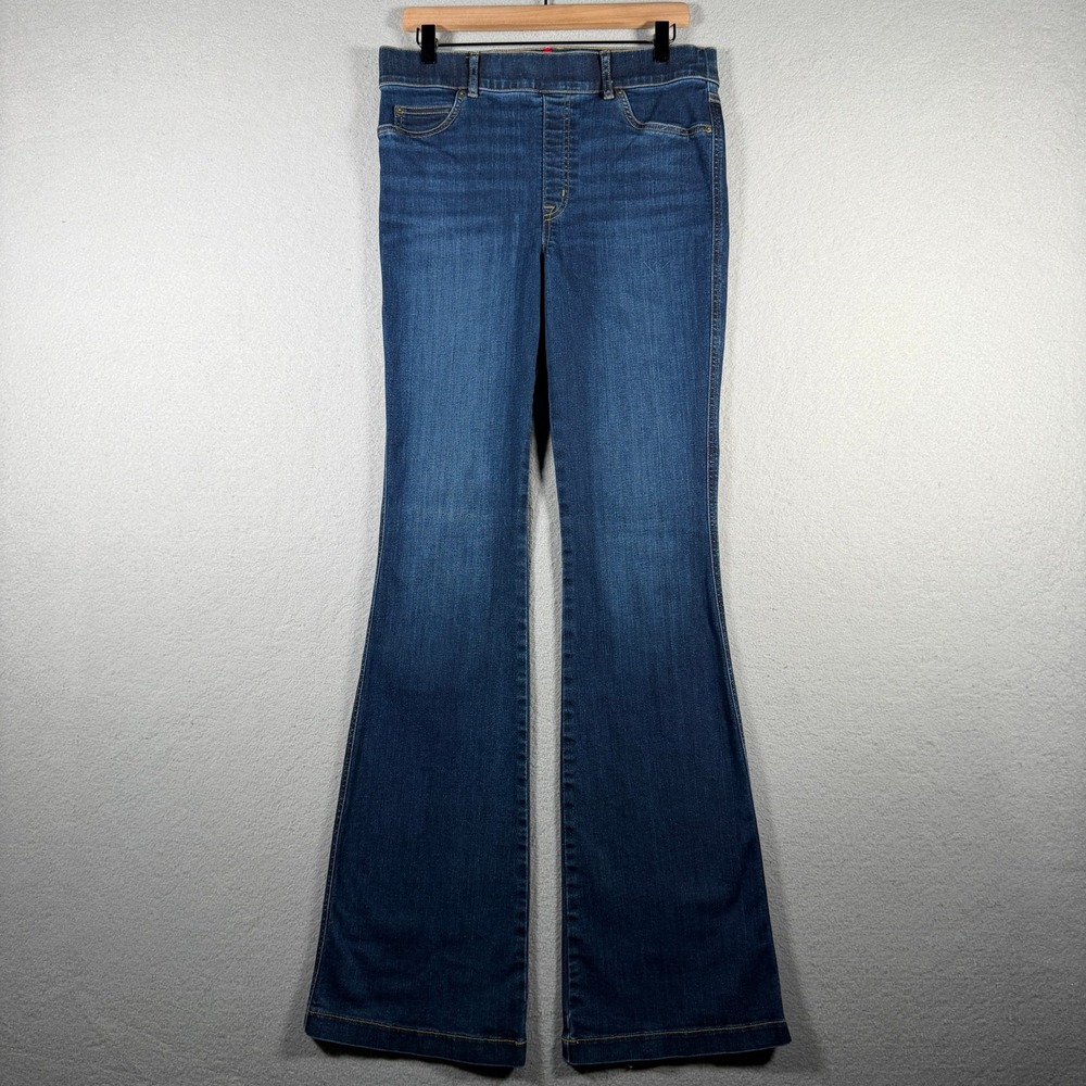 Spanx Flare Jeans Dark Wash Blue Pull On High Rise Tall Long 20327T Large L